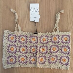 Zara Multicolor 70s Crochet Floral Top